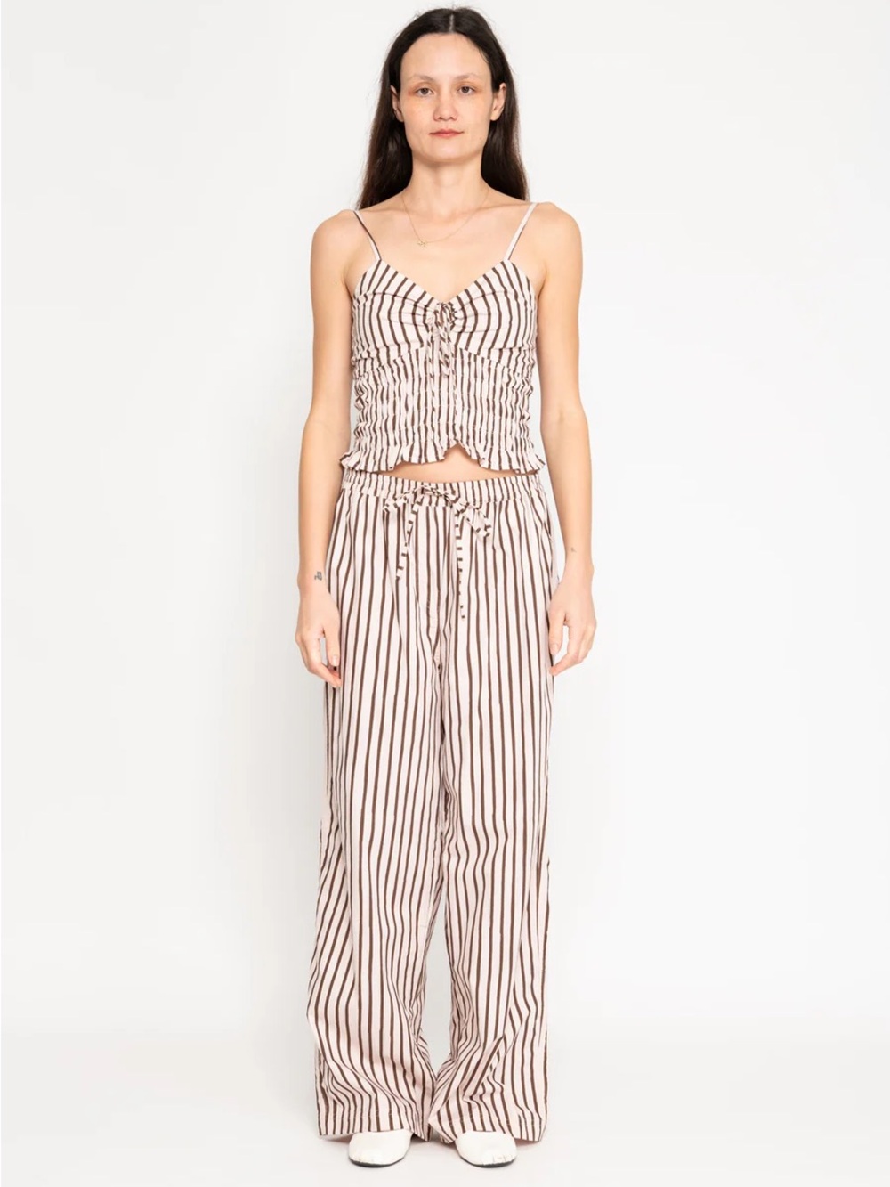 Striped Straight-Leg Pants in Light Pink and Black